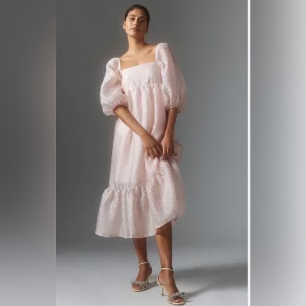 Anthropologie Textured Puff Sleeve Dress NWT